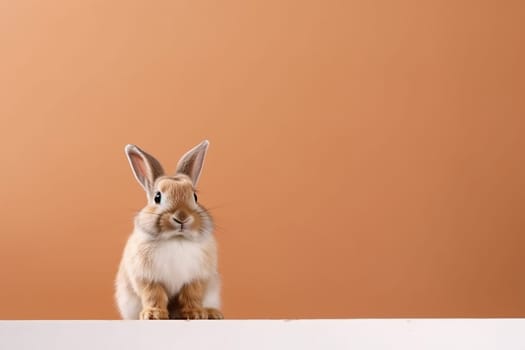 A little cute and adorable small rabbit, baby bunny photo, neutral background, domestic animal, family pet,