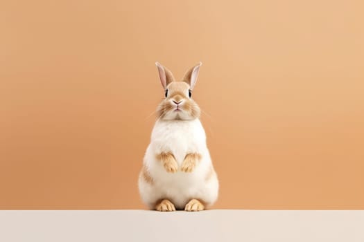 A little fat cute and adorable small rabbit, baby bunny photo, neutral background, domestic animal, family pet,