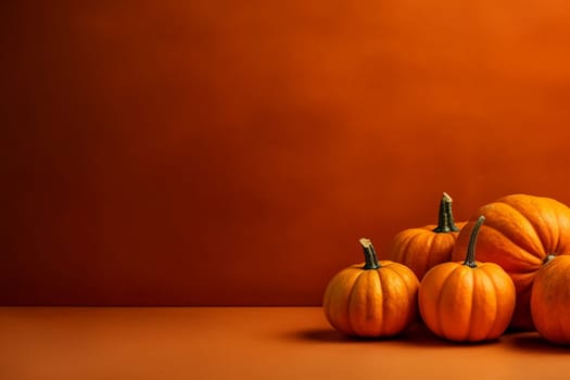An Halloween background with scary and creepy carved pumpkin, orange background, scary wallpaper
