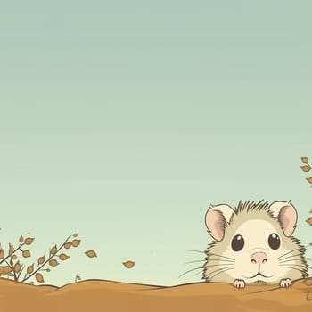 Little cute adorable cartoon drawing of an hamster on a tree