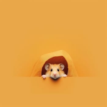 Portrait of a little cute adorable hamster sitting with an yellow background