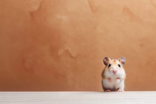 Portrait of a little cute adorable hamster sitting with an brown background