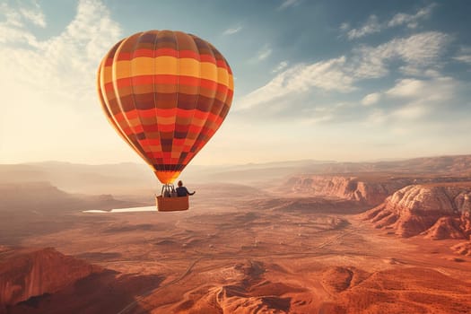 A hot air balloon flying, start of new fun adventure or a travel, landscape, travel with friends, background wallpaper