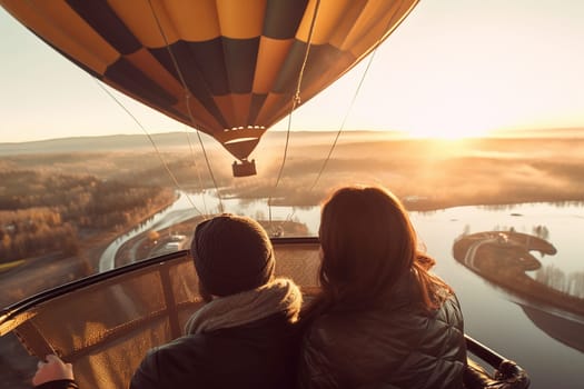 A hot air balloon flying, start of new fun adventure or a travel, landscape, travel with friends, background wallpaper