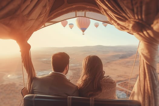 A hot air balloon flying, start of new fun adventure or a travel, landscape, travel with friends, background wallpaper