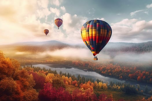 A hot air balloon flying, start of new fun adventure or a travel, landscape, travel with friends, background wallpaper