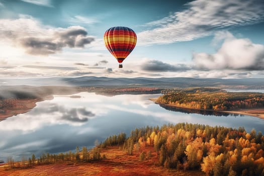 A hot air balloon flying, start of new fun adventure or a travel, landscape, travel with friends, background wallpaper