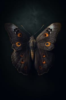 A butterfly or moth’s wings on a neutral dark green background, detailed photo