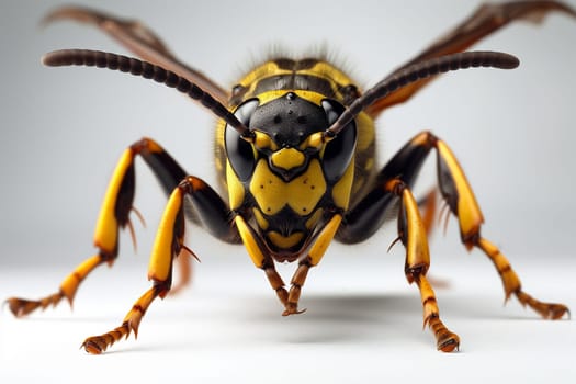 A close-up photo of a yellow jacket wasp, showing its distinctive yellow and black markings