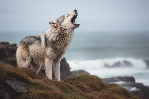 A wild wolf howling