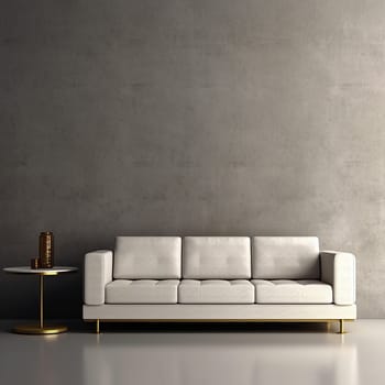 A Minimalist Living Room with a White Sofa and Gold Accents with grey wall, classic, modern