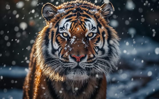 A wild tiger walking on snow, winter theme