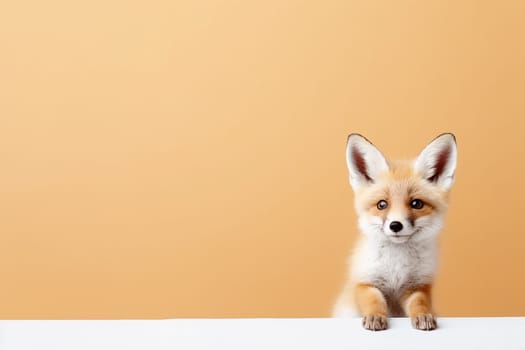 a wild small cute and adorable baby fox, neutral background