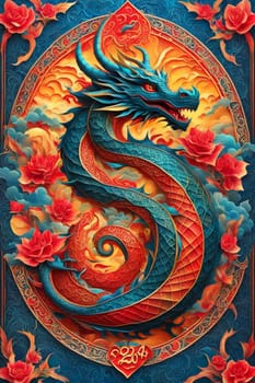 Dragon chinese new year 2024 poster symbol card illustration ai generated