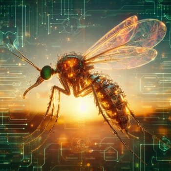 genetically modified macro closeup of nano robot engineered weapon mosquito in action concept design depopulation evil plan generative ai art