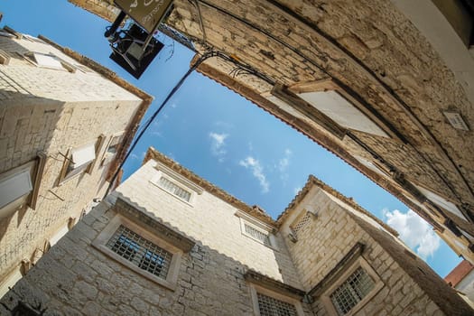 Trogir medieval town in Dalmatia Croatia UNESCO World Heritage Site Old city and building detail.