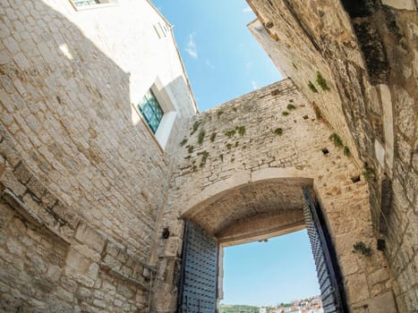 Trogir medieval town in Dalmatia Croatia UNESCO World Heritage Site Old city and building detail.