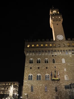 florence signoria place palazzo vecchio at night view