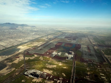 Texcoco lake ecological park mexico city aerial view landscape from airplane panorama