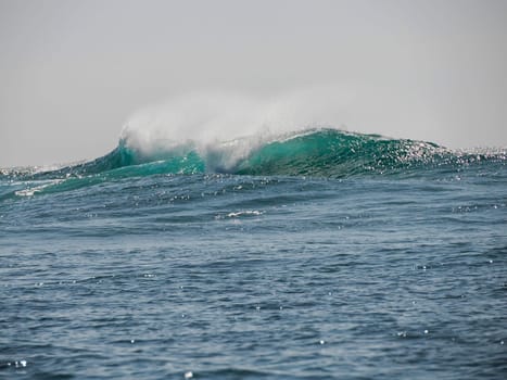 Big Pacific ocean waves entering Magdalena bay near Isla Santa Margarita baja california sur from boat