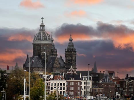 amsterdam: maritime museum and cityscape on rainy day