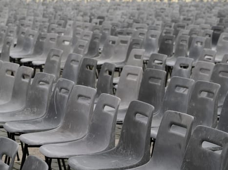 many chairs before pope francics mass in saint peter square vatican city rome exterior view detail