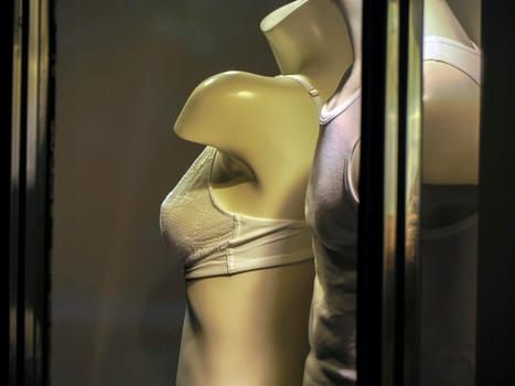 bra mannequin in shop window detail