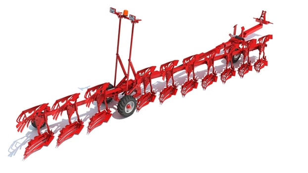 Semi Mounted Plough farm equipment 3D rendering