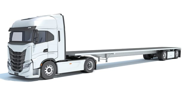 Truck with Lowboy Flatbed Trailer 3D rendering