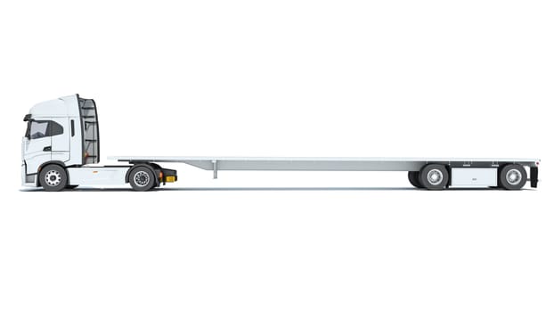 Truck with Lowboy Flatbed Trailer 3D rendering