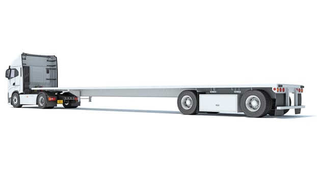 Truck with Lowboy Flatbed Trailer 3D rendering