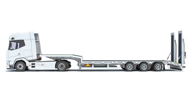 Truck with Lowboy Flatbed Trailer 3D rendering