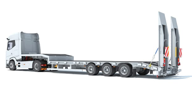 Truck with Lowboy Flatbed Trailer 3D rendering