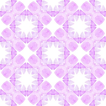 Textile ready immaculate print, swimwear fabric, wallpaper, wrapping. Purple symmetrical boho chic summer design. Green geometric chevron watercolor border. Chevron watercolor pattern.