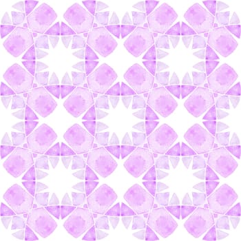Textile ready immaculate print, swimwear fabric, wallpaper, wrapping. Purple symmetrical boho chic summer design. Green geometric chevron watercolor border. Chevron watercolor pattern.