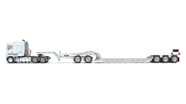 Truck with Lowboy Flatbed Trailer 3D rendering