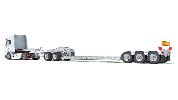 Truck with Lowboy Flatbed Trailer 3D rendering