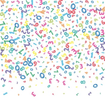 Falling colorful messy numbers. Math study concept with flying digits. Gorgeous back to school mathematics banner on white background. Falling numbers illustration.
