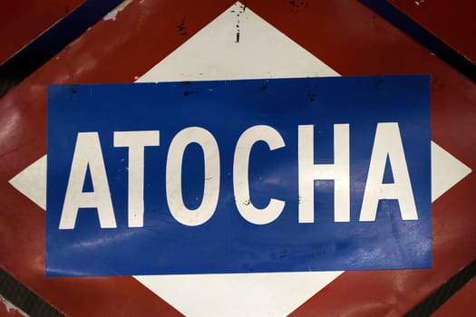 Atocha Metro Station Sign in Madrid Spain detail