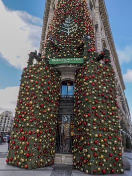 madrid illuminated christmas tree in Canalejas gallery in morning