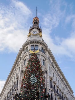 madrid illuminated christmas tree in Canalejas gallery in morning