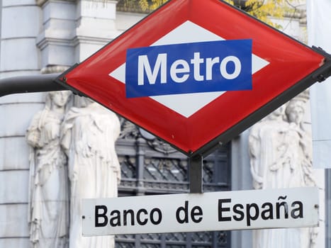 Banco de Espana Metro Station Sign in Madrid Spain detail
