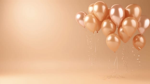 Festive stylish background with 2024 Peach Fuzz color balloons. High quality photo