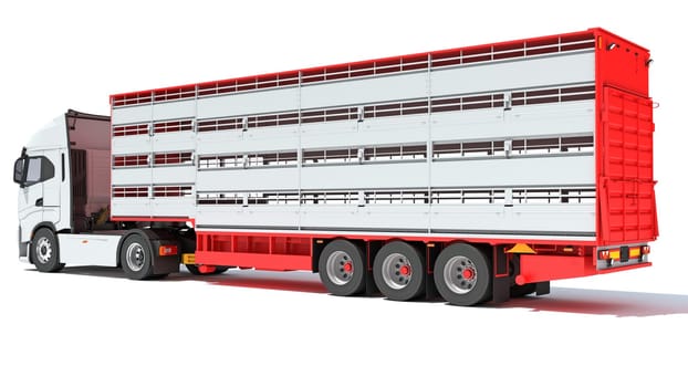 Truck with Cattle Animal Transporter Trailer 3D rendering