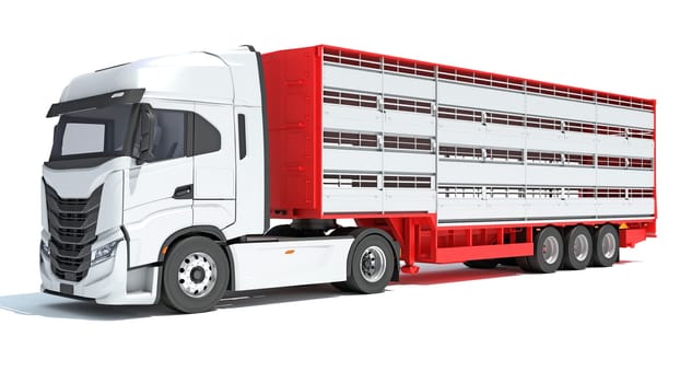 Truck with Cattle Animal Transporter Trailer 3D rendering