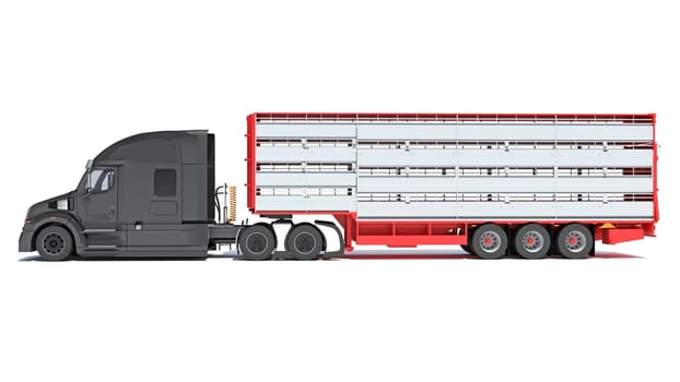 Truck with Cattle Animal Transporter Trailer 3D rendering