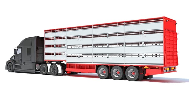 Truck with Cattle Animal Transporter Trailer 3D rendering