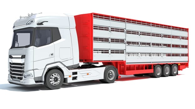 Truck with Cattle Animal Transporter Trailer 3D rendering