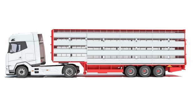 Truck with Cattle Animal Transporter Trailer 3D rendering