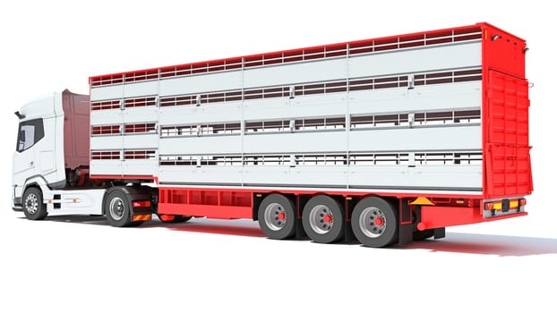 Truck with Cattle Animal Transporter Trailer 3D rendering